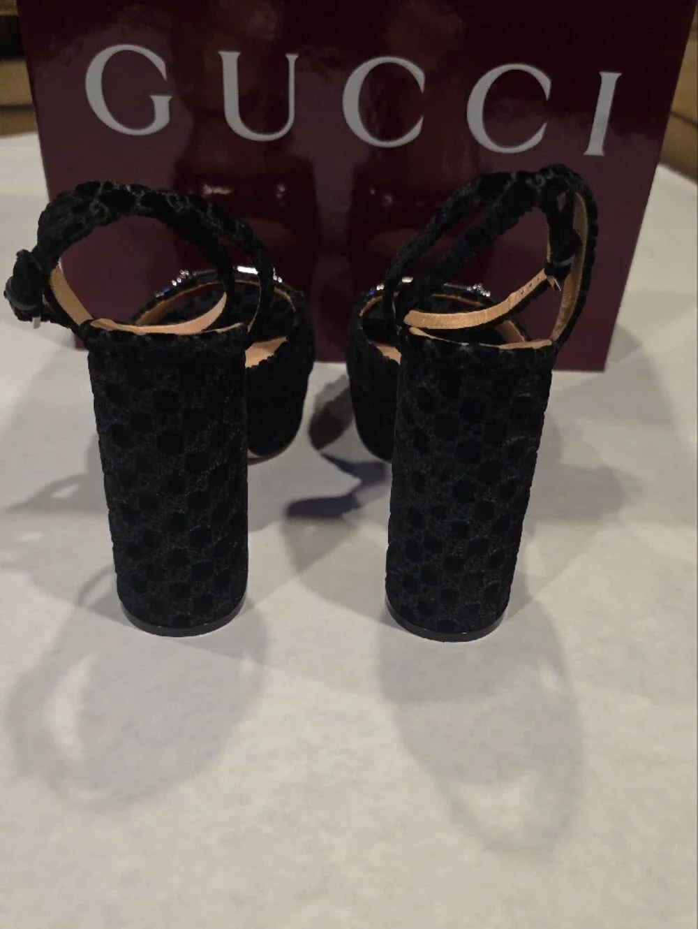 Gucci Black Velvet Platform Sandals with Silver Horsebit